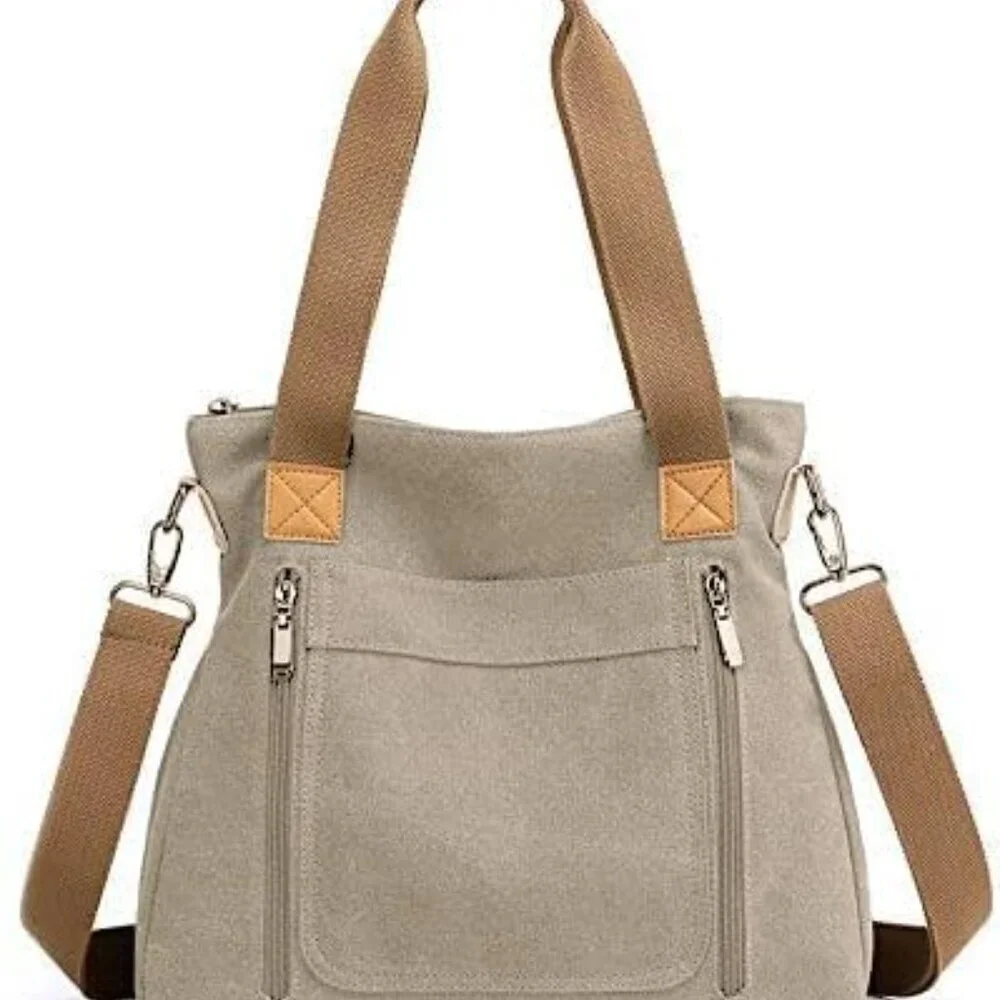 Canvas Tote Bag for Women Multi-pocket Shoulder Crossbody Work Purse